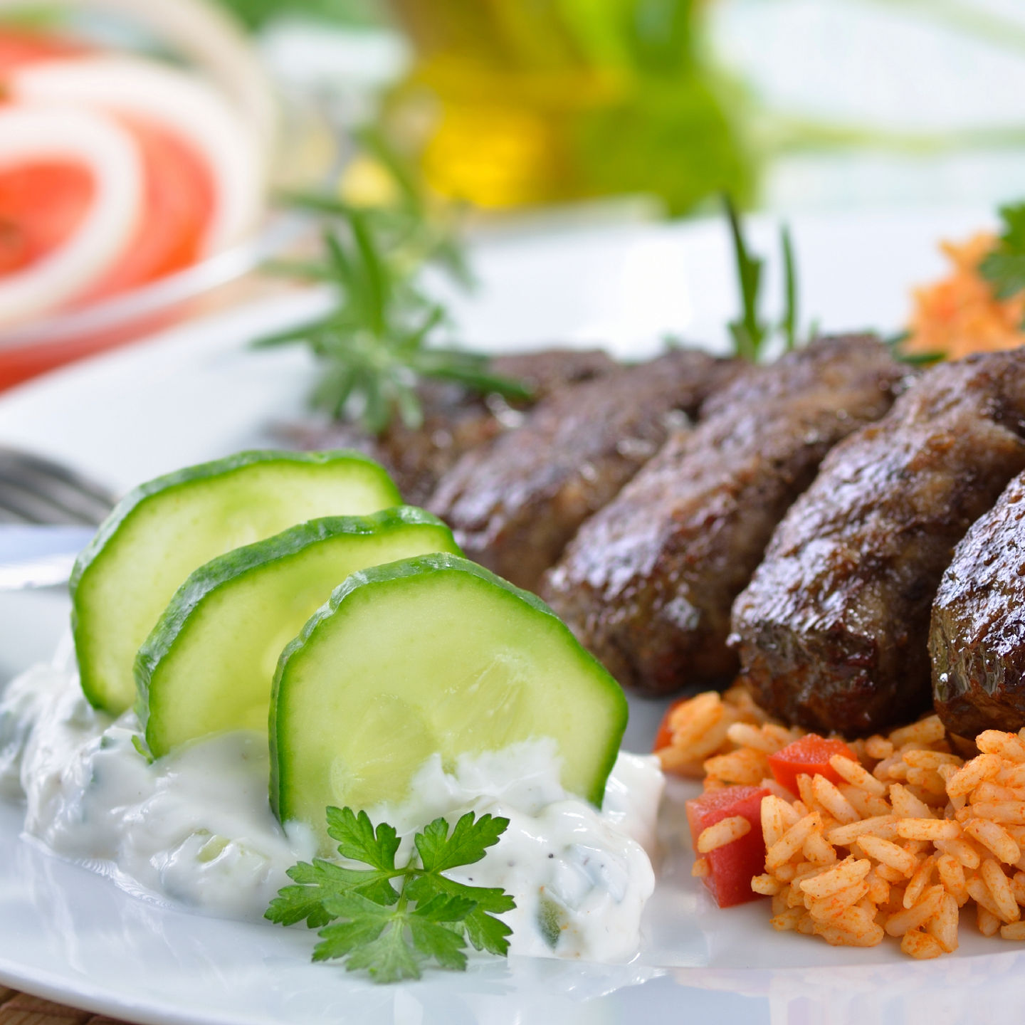 Grilled Meat Skewers with Rice and Vegetables