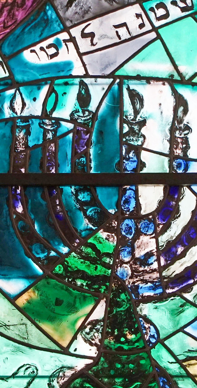 Colorful Stained Glass with Menorah