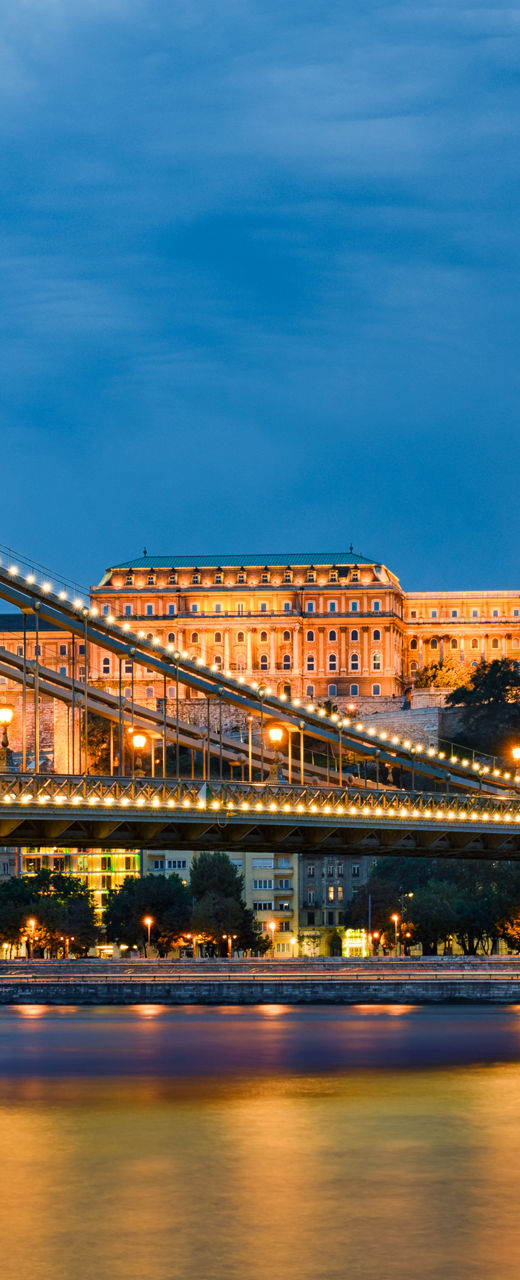 Illuminated Chain Bridge and Buda Castle at Night