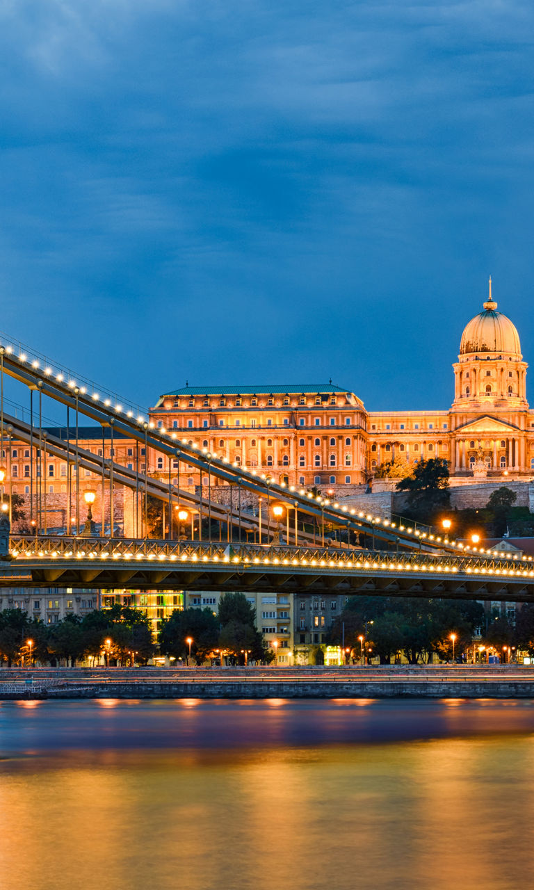 Illuminated Chain Bridge and Buda Castle at Night