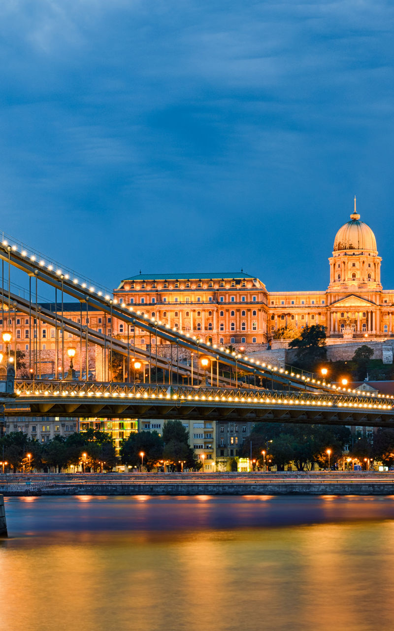 Illuminated Chain Bridge and Buda Castle at Night