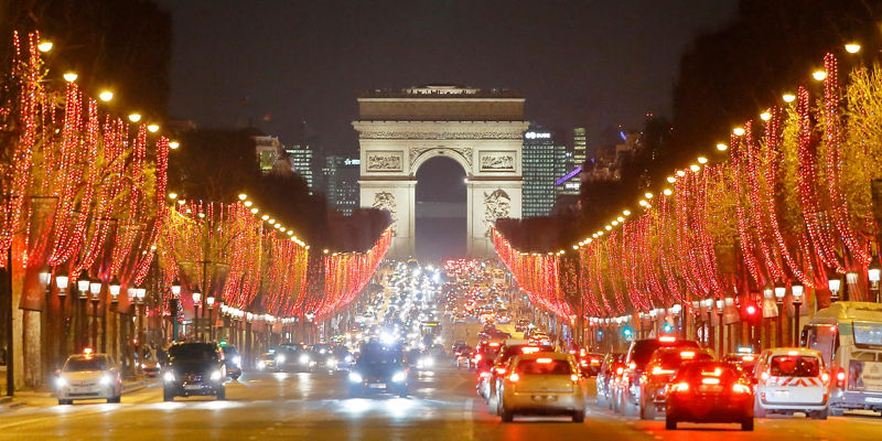 Champs-Élysées at night with festive lights