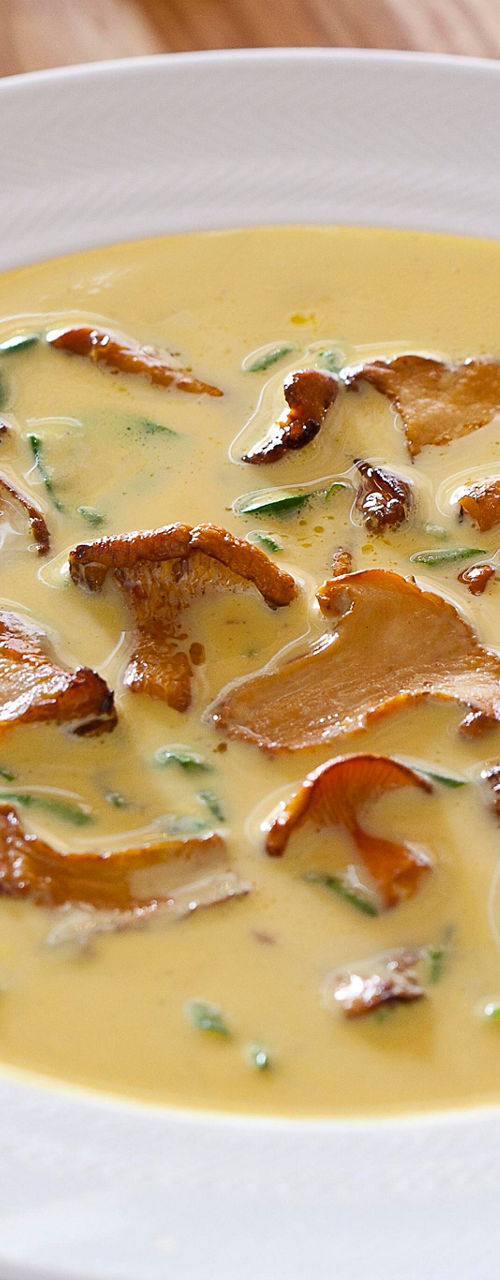 Creamy mushroom soup with chanterelles