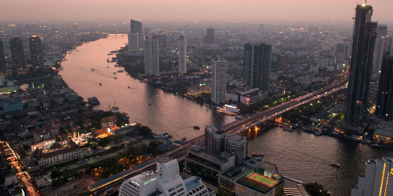 Aerial view of Bangkok at sunset