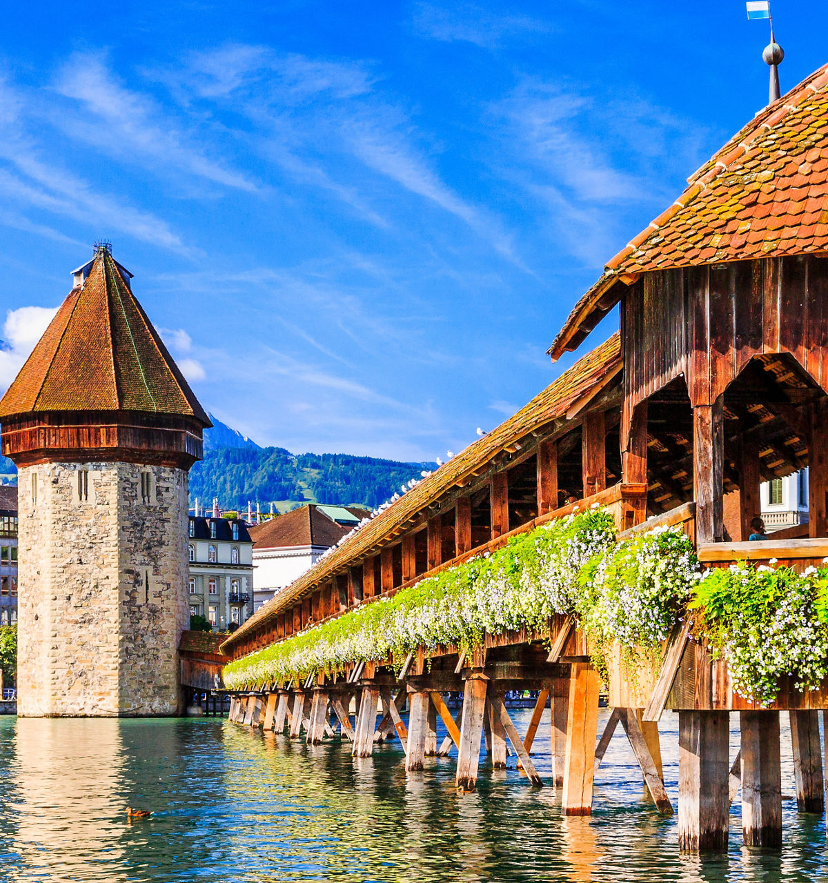 Chapel Bridge and the Alps in Lucerne