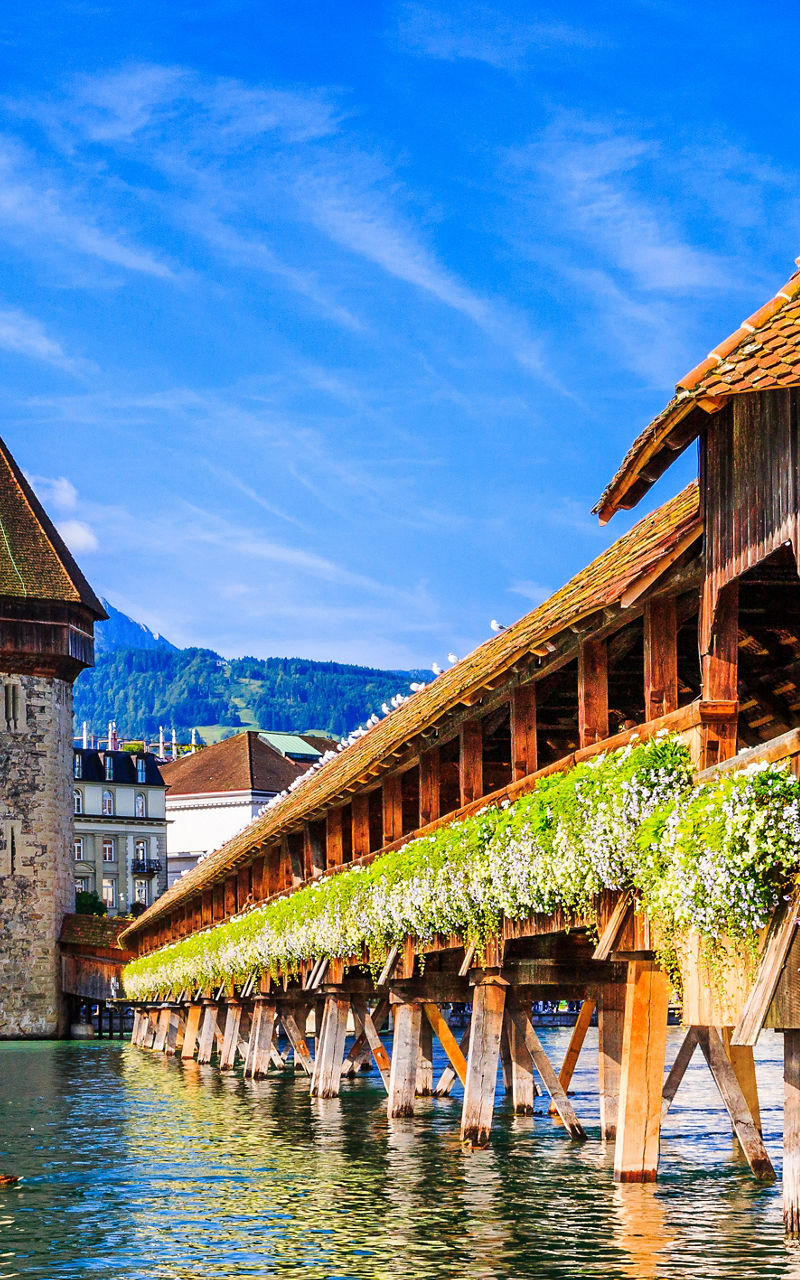 Historic wooden bridge in Lucerne, Switzerland