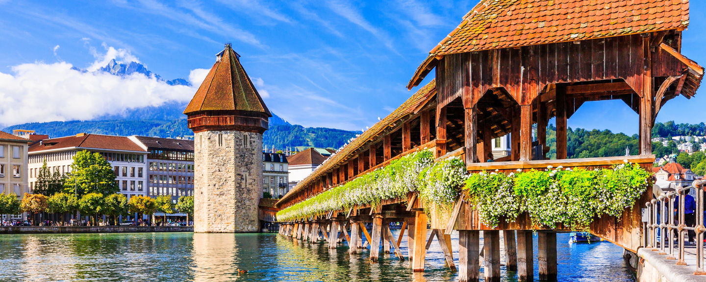 Historic wooden bridge in Lucerne, Switzerland