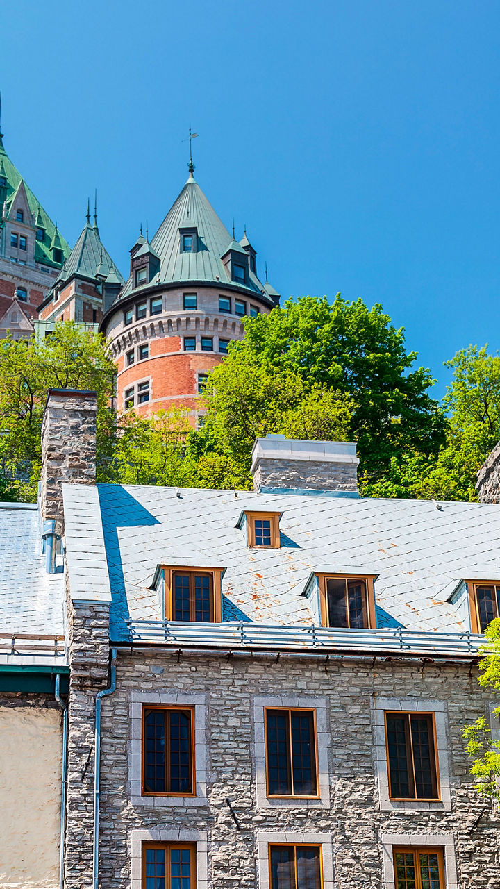 Historic Quebec City architecture under clear skies