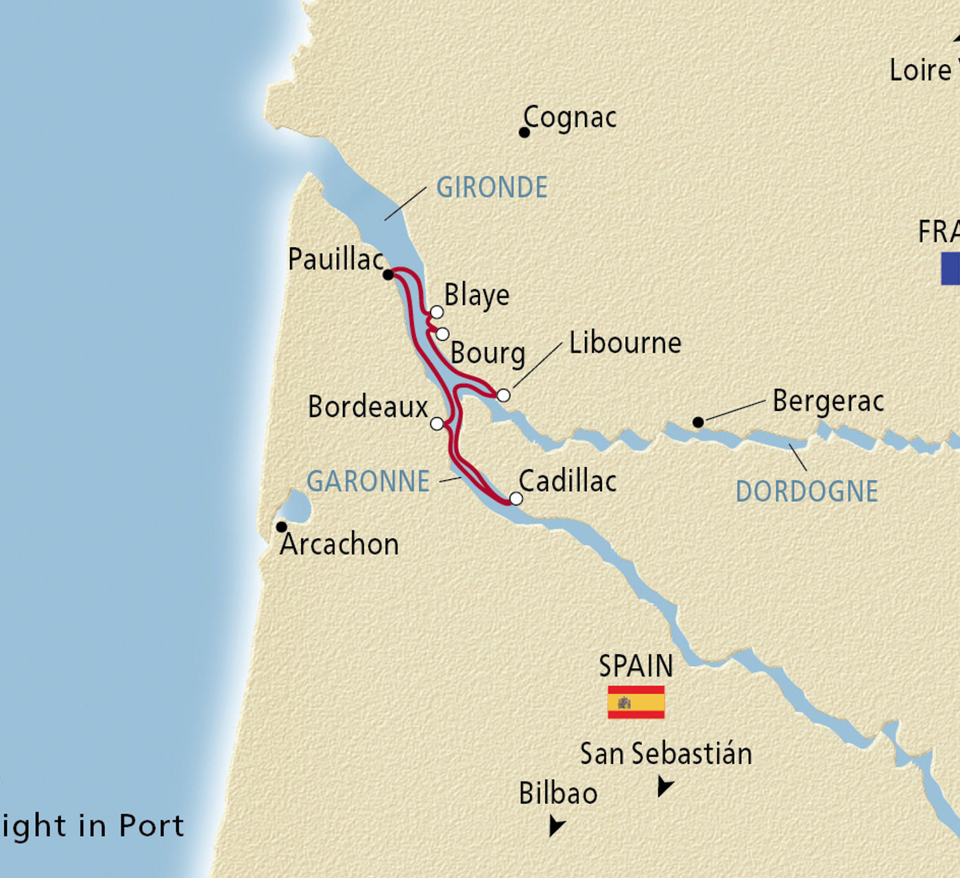 Map of Chateaux, Rivers & Wine itinerary