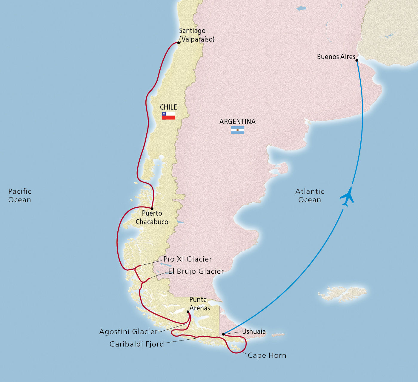 Map of Chilean Fjords & Scenic Shores itinerary