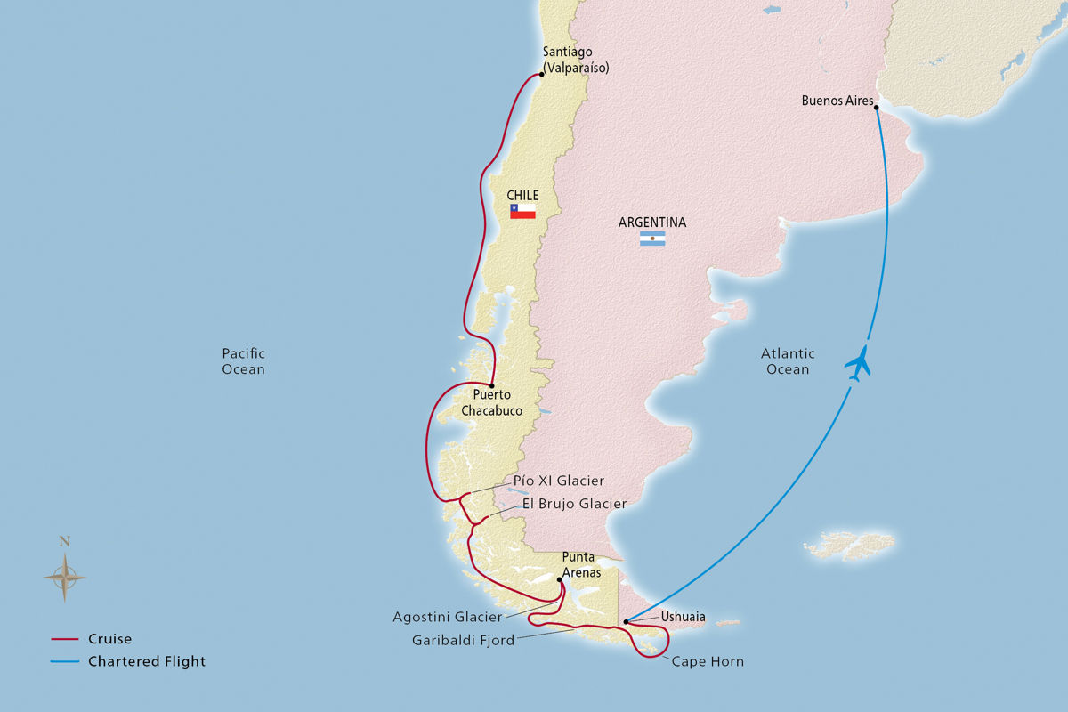 Chilean Fjords & Scenic Shores – route map