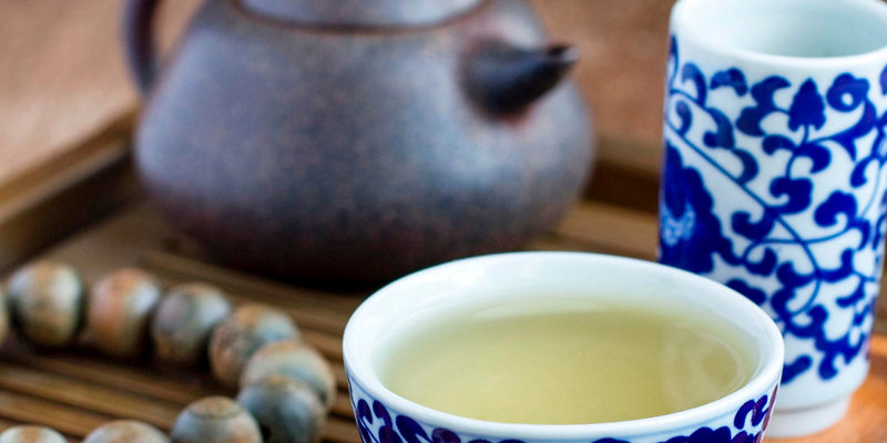 Traditional tea set with ceramic cups
