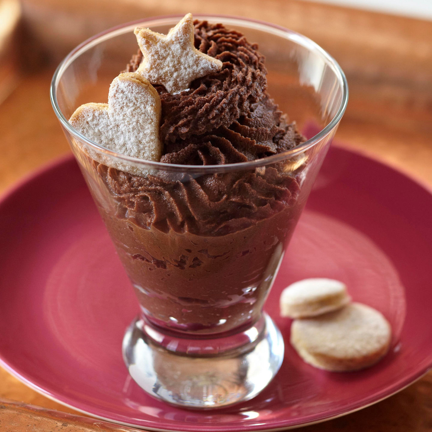 Chocolate mousse dessert with star-shaped garnish