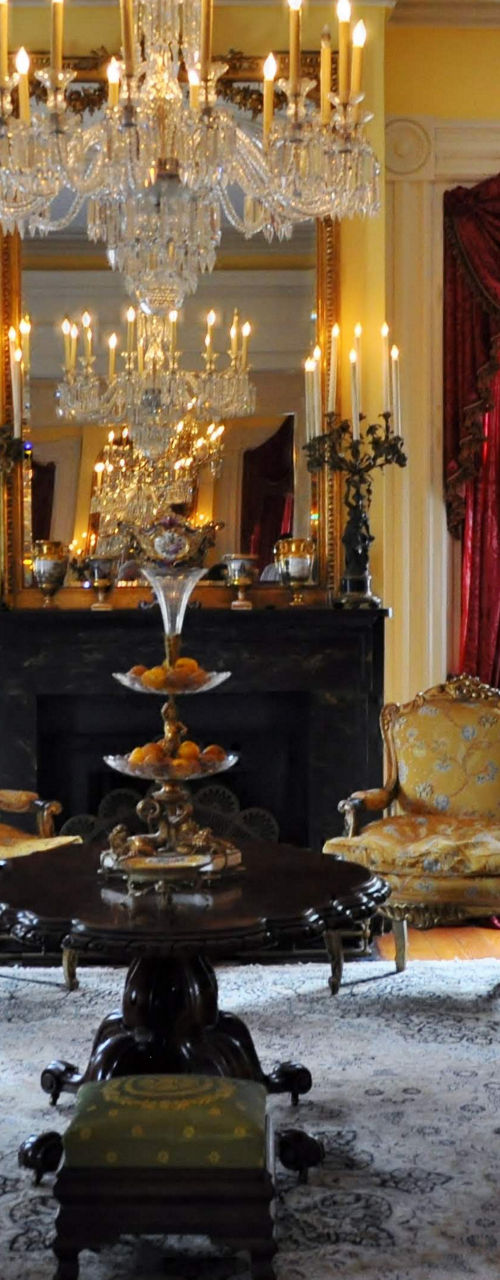 Elegant Victorian-style living room with chandeliers