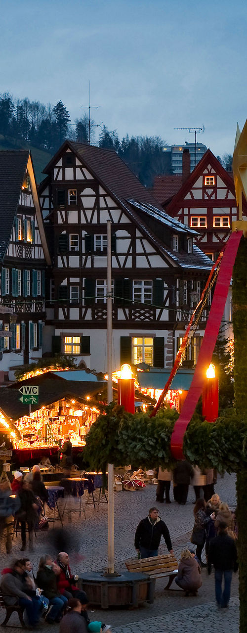 Traditional European Christmas Market at Dusk