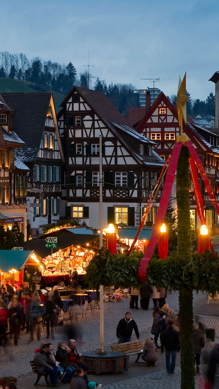 Traditional European Christmas Market at Dusk