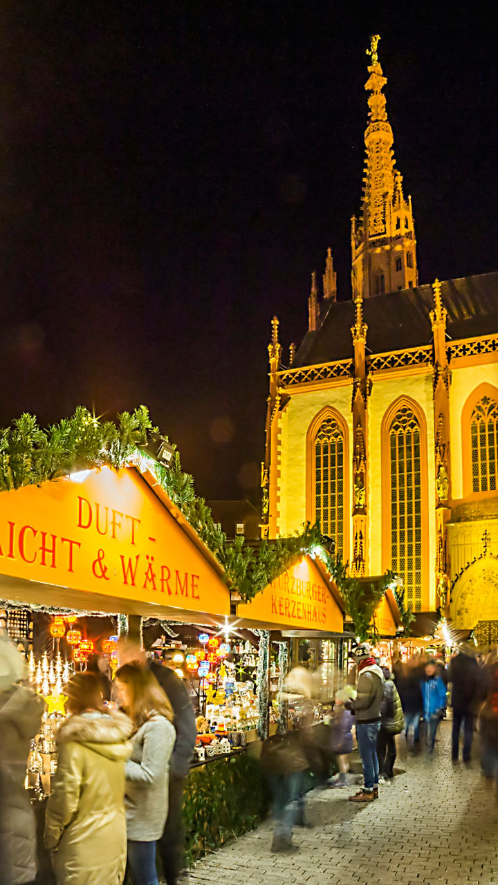 Festive Christmas Market with Illuminated Church