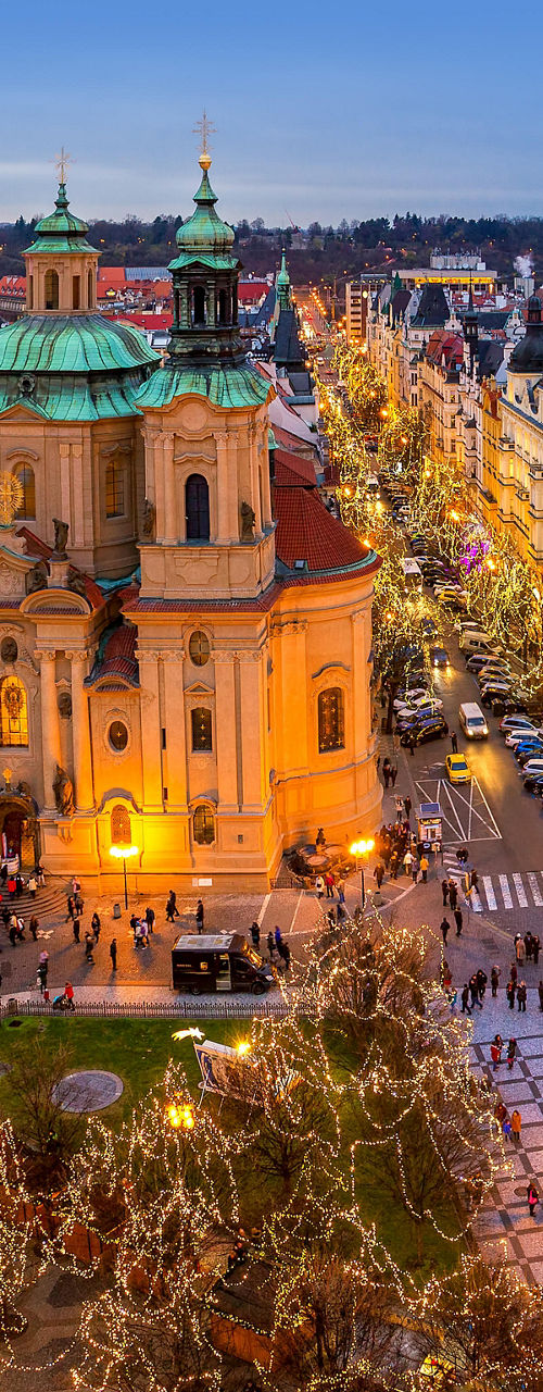 Festive Christmas Market in Prague Square