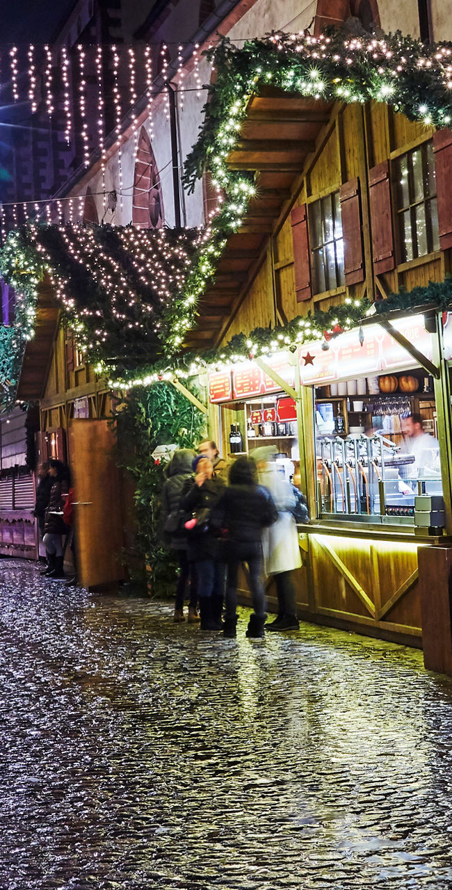 Festive Christmas market at night