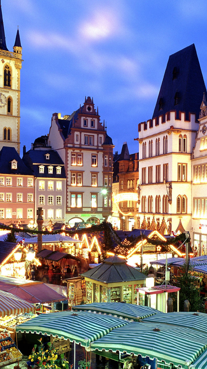 European Christmas market at twilight