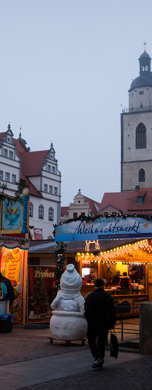 Festive Christmas market with ferris wheel