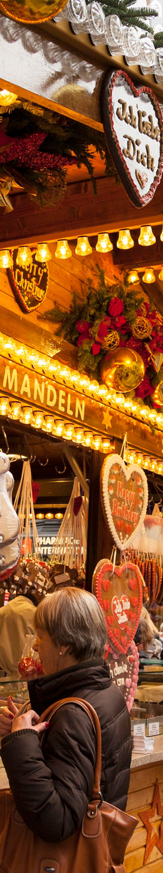 Festive Christmas market with food stalls