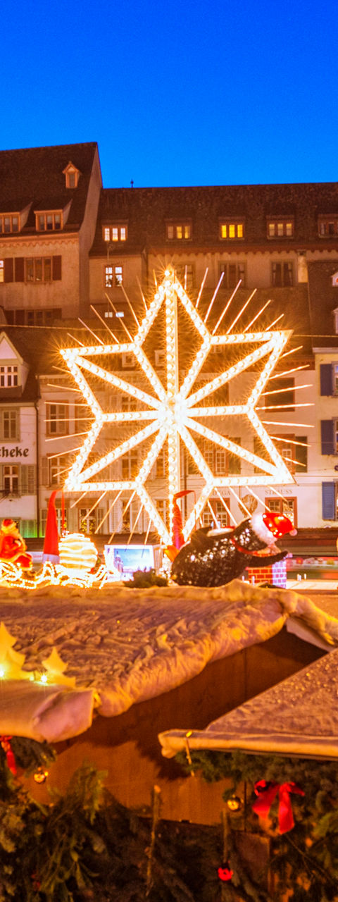 Festive Christmas market with glowing lights