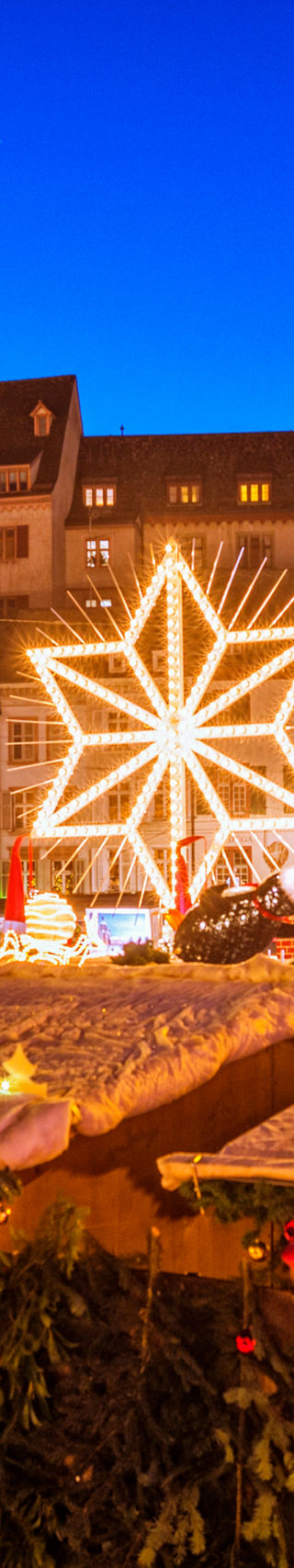 Festive Christmas market with glowing lights