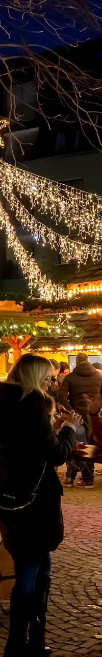 Festive Christmas market with food stalls