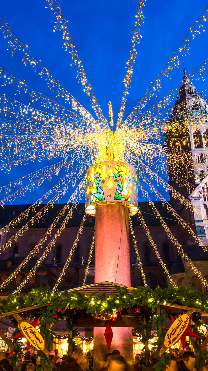 Festive Christmas market with cathedral backdrop
