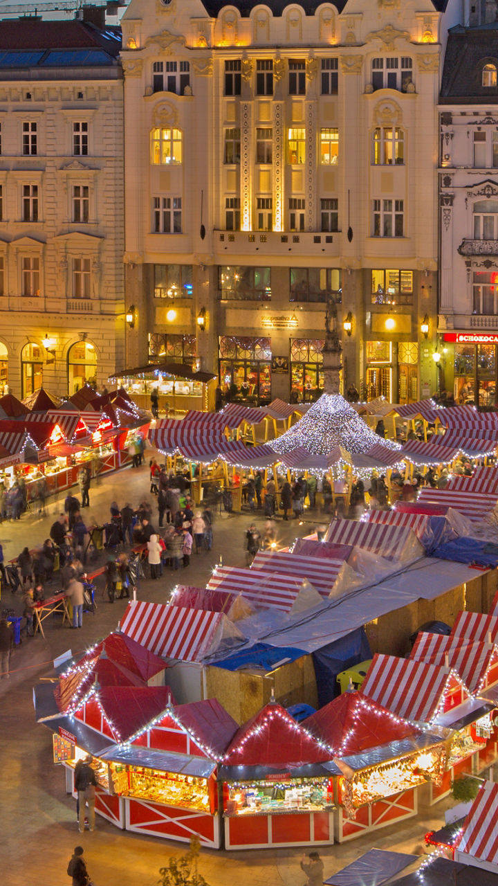 Festive Christmas market in historic town square