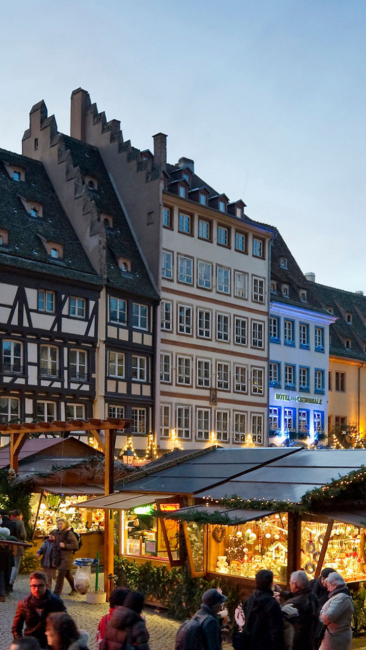 Festive Christmas market in European town