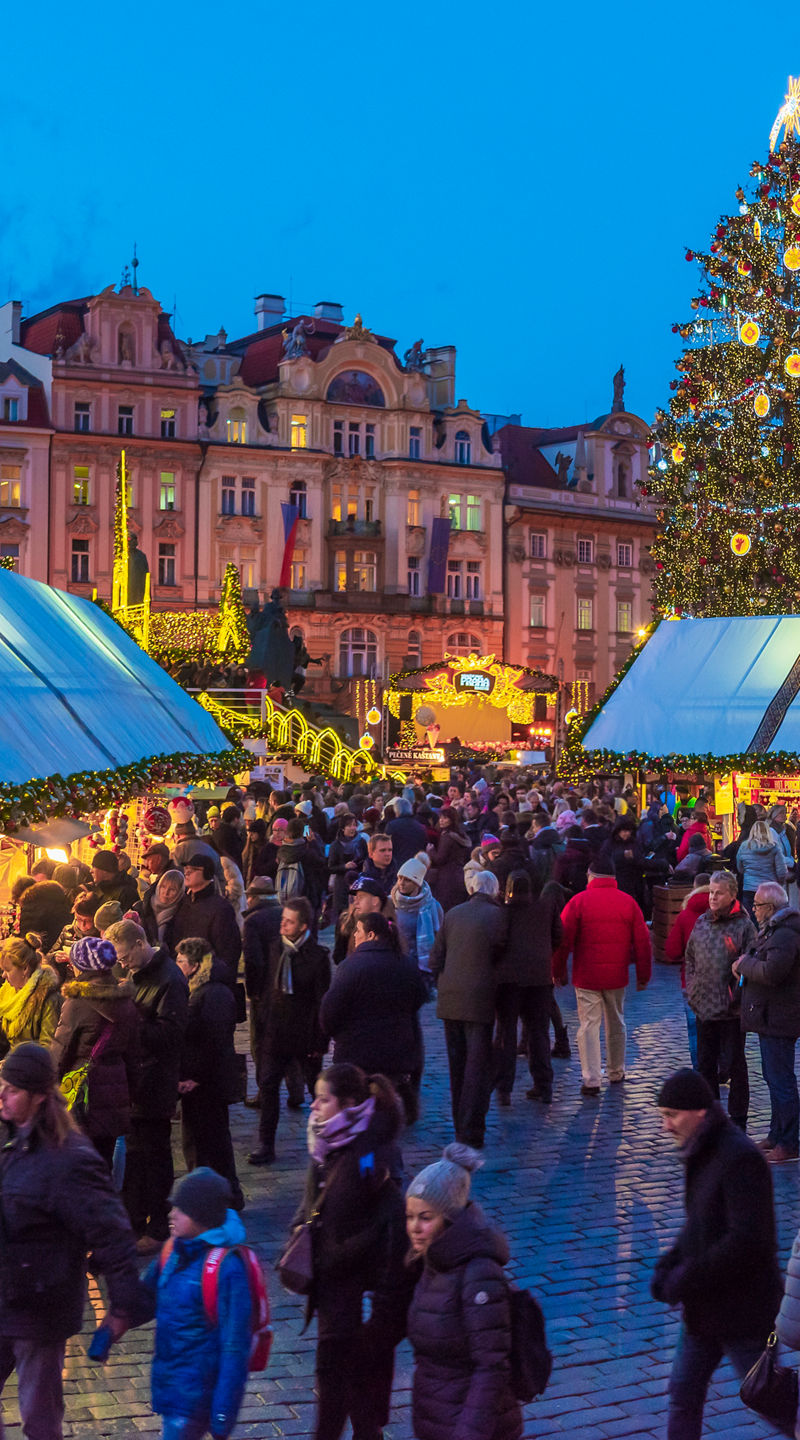 Festive Christmas market in historic town square