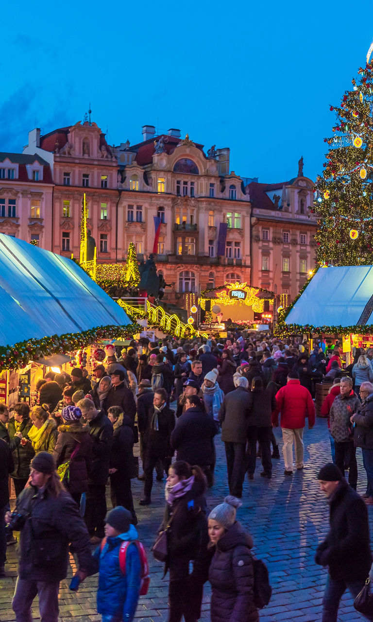 Festive Christmas market in historic town square