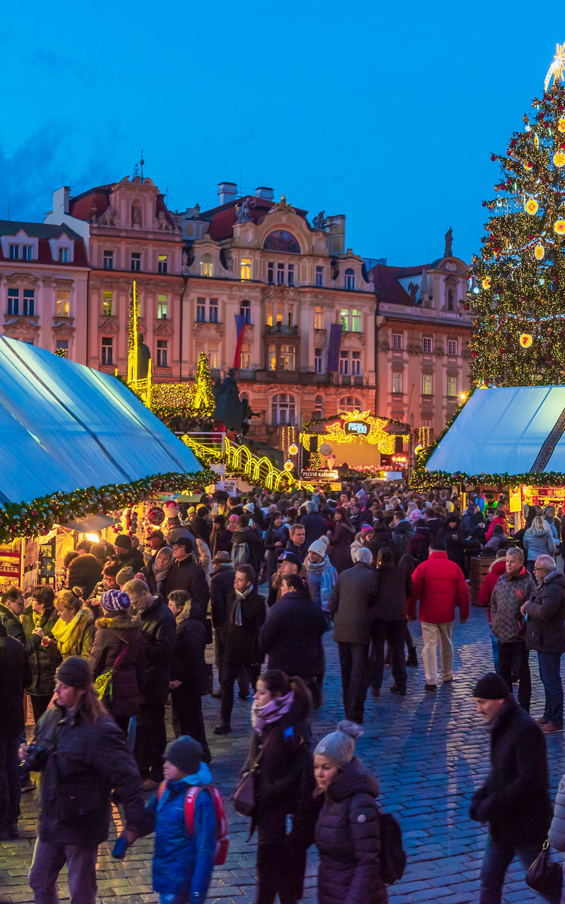 Festive Christmas market in historic town square