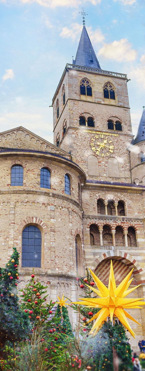 Festive Christmas market near historic cathedral
