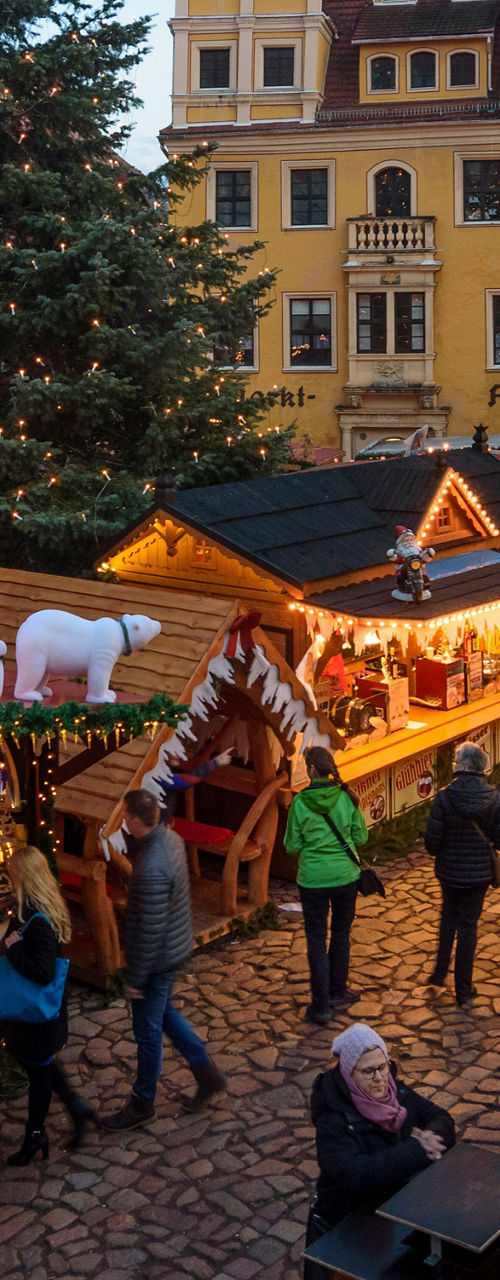 Festive Christmas market in historic town square