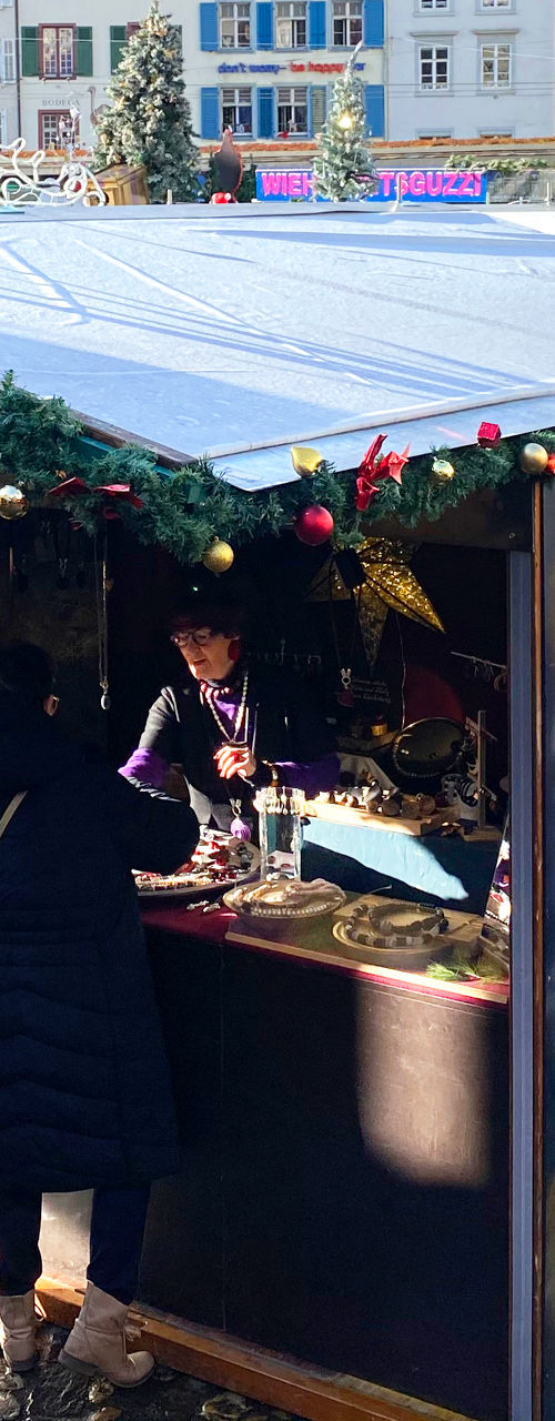 Festive Christmas market in European town square