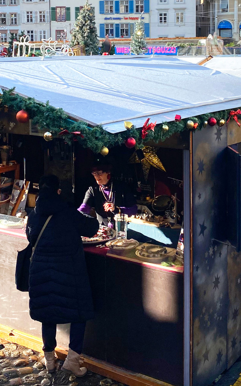 Festive Christmas market in European town square