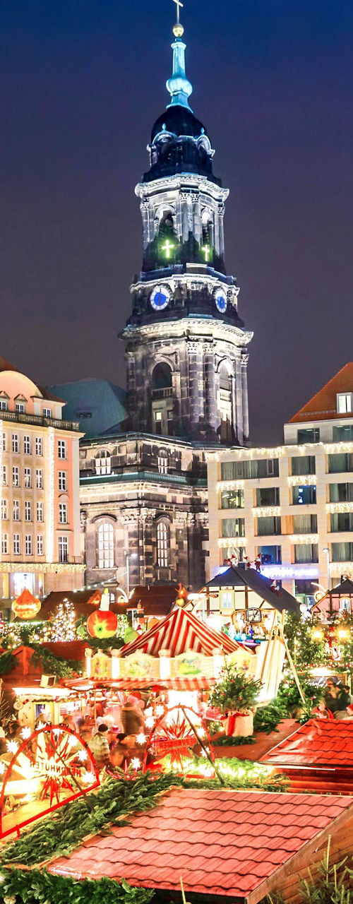 Festive Christmas market in European city square
