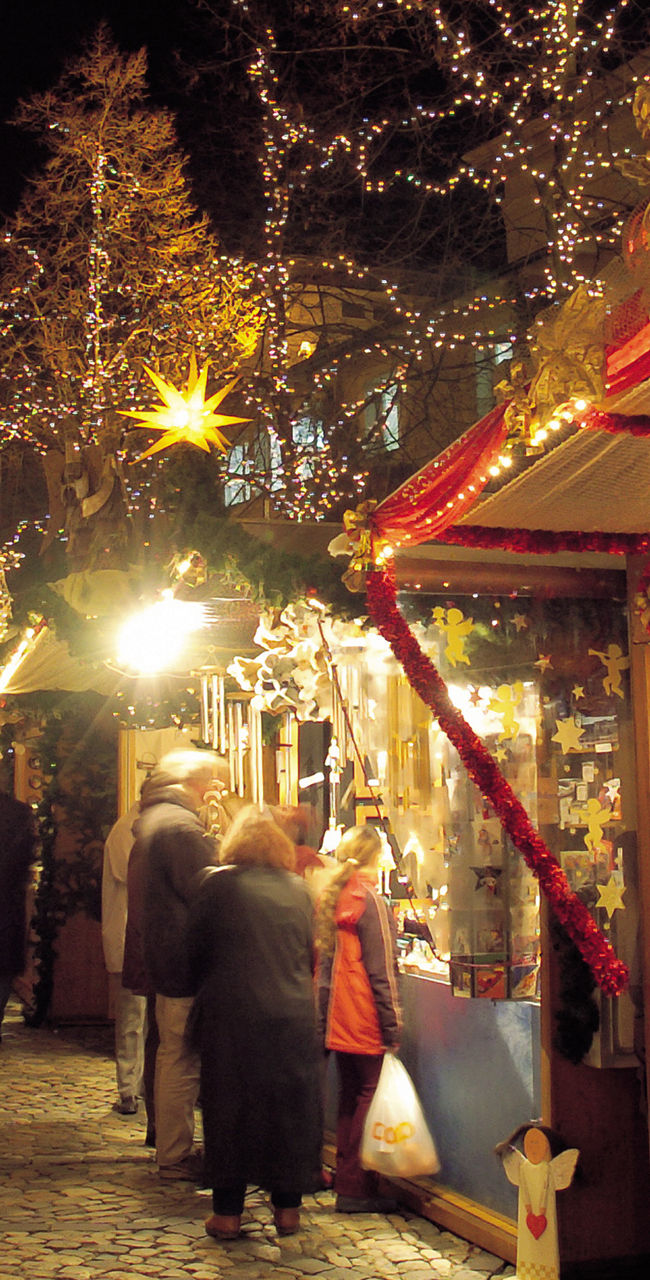 Festive Christmas market with glowing decorations