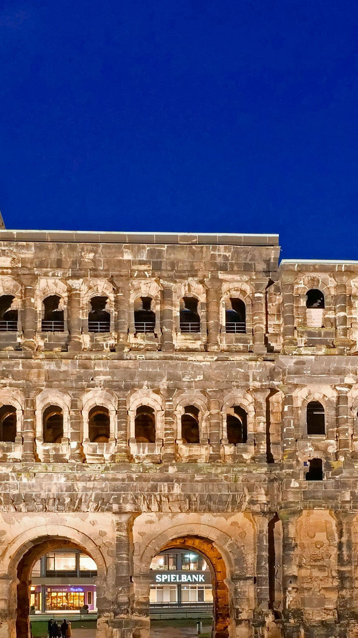 Porta Nigra with Christmas Tree at Night