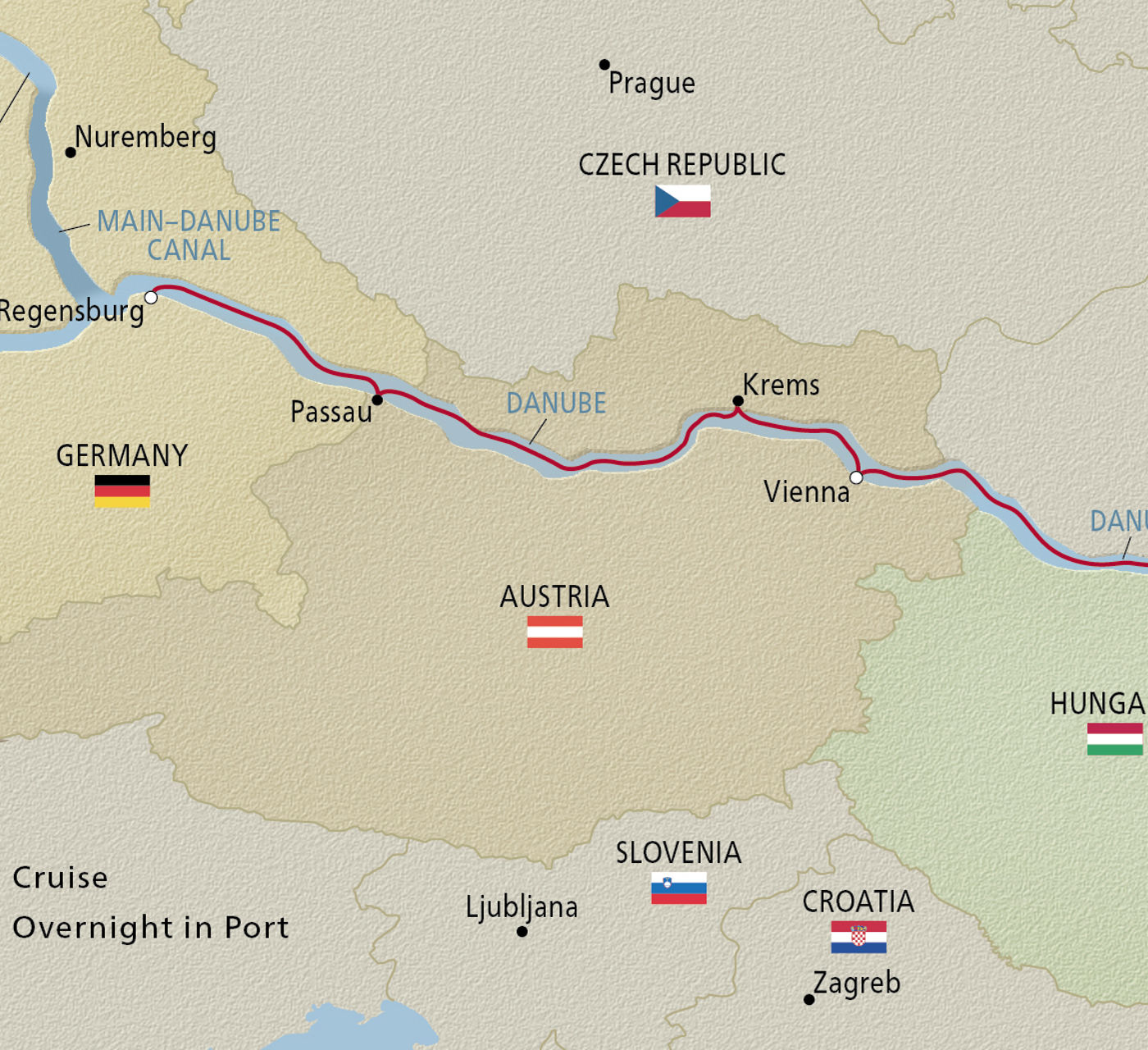 Map of Christmas on the Danube itinerary