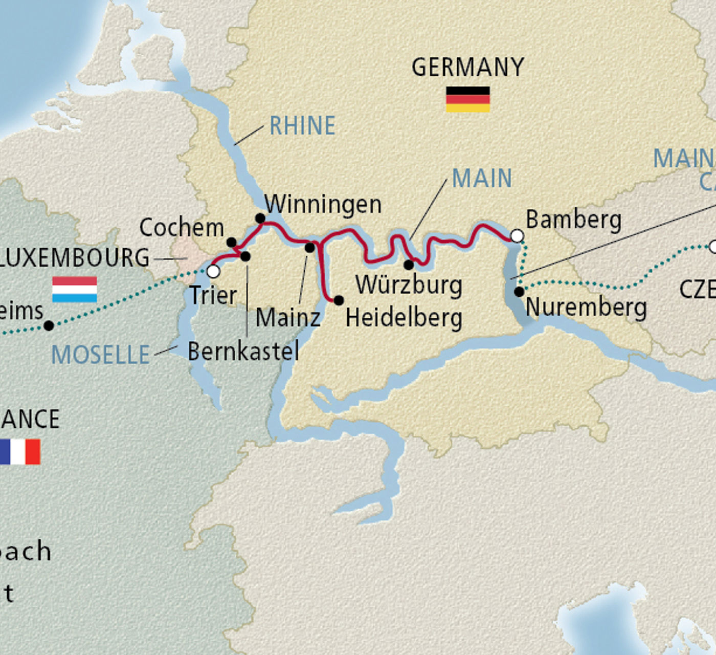 Map of Christmas on the Main & Moselle itinerary