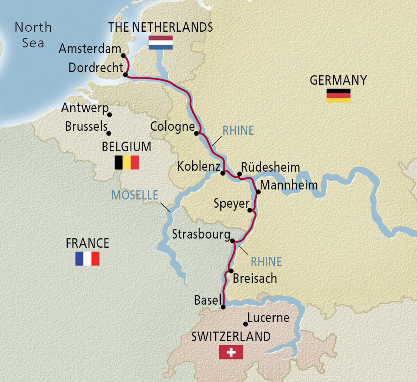 Map of Christmas on the Rhine itinerary