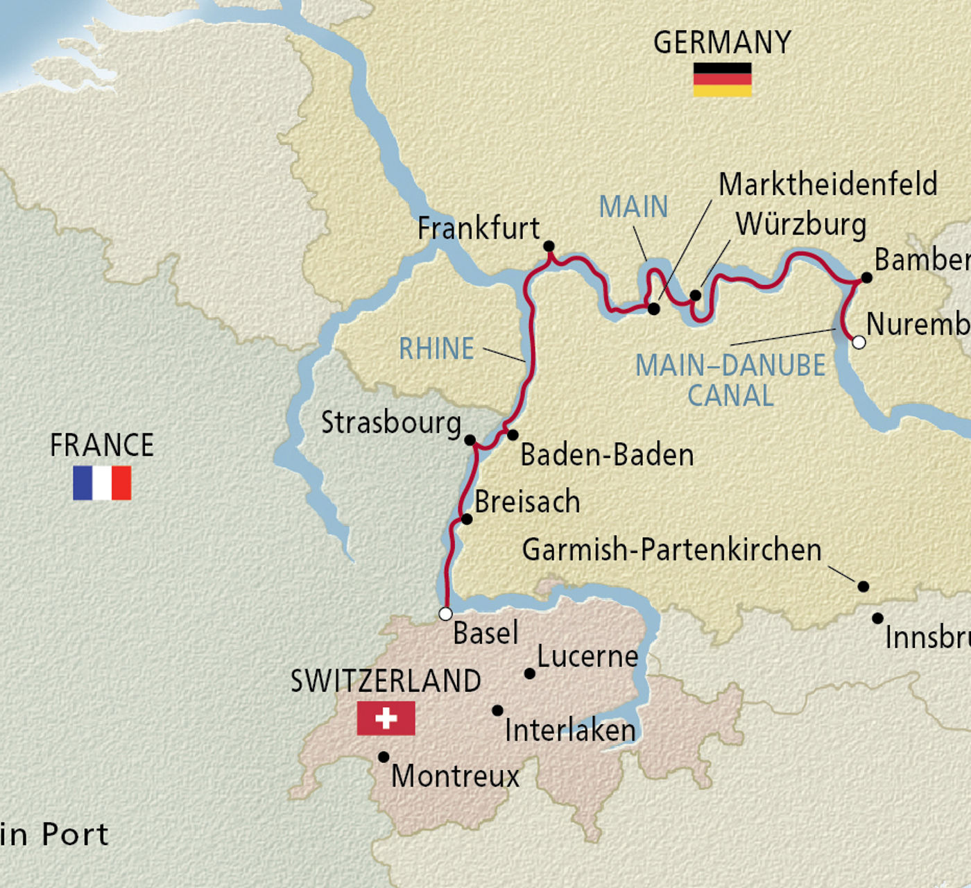 Map of Christmas on the Rhine & Main itinerary