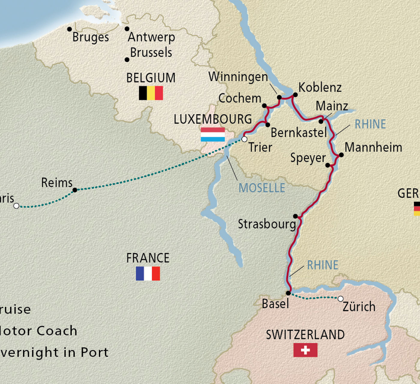 Map of Christmas on the Rhine & Moselle itinerary