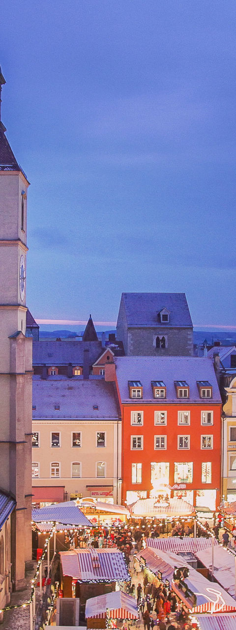 Festive European Christmas Market at Dusk