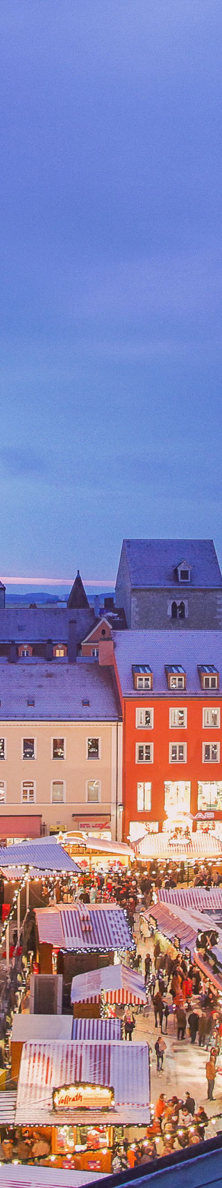 Festive European Christmas Market at Dusk