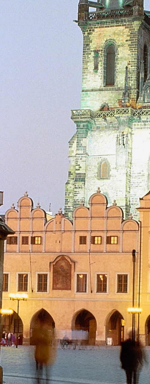 Historic Prague square with Gothic architecture